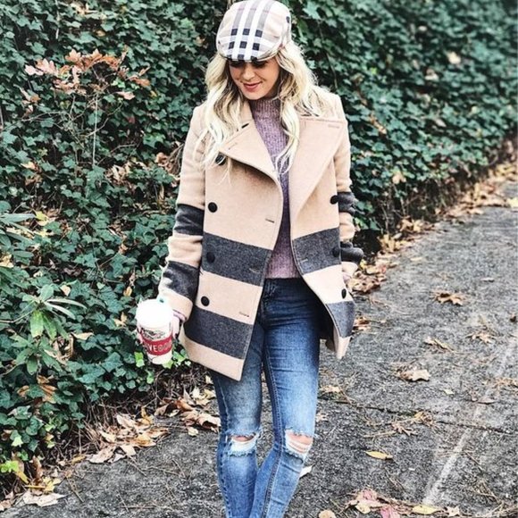 Rag & Bone New York Skye Stripe Camel Peacoat Jacket ( 00 / XS ) - Picture 3 of 12